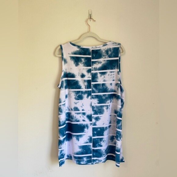 New Directions Studio Teal & White Tie-Dye Sleeveless Tank Top XL Polyester/Span - Picture 3 of 4